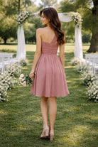 Single-Shoulder Chiffon Short Bridesmaid Dress with Ruched Bodice TFB 8036 | blissfulprom