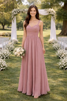 Sweetheart Chiffon Bridesmaid Dress with Ruched Bodice & Wide Straps TFB 8038 | blissfulprom