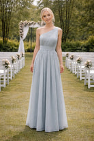 One-Shoulder Chiffon Bridesmaid Dress with Ruched Bodice TFB 8040 | blissfulprom