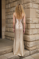 Champagne Beaded Slit Prom Dress TFB 8078 | blissfulprom