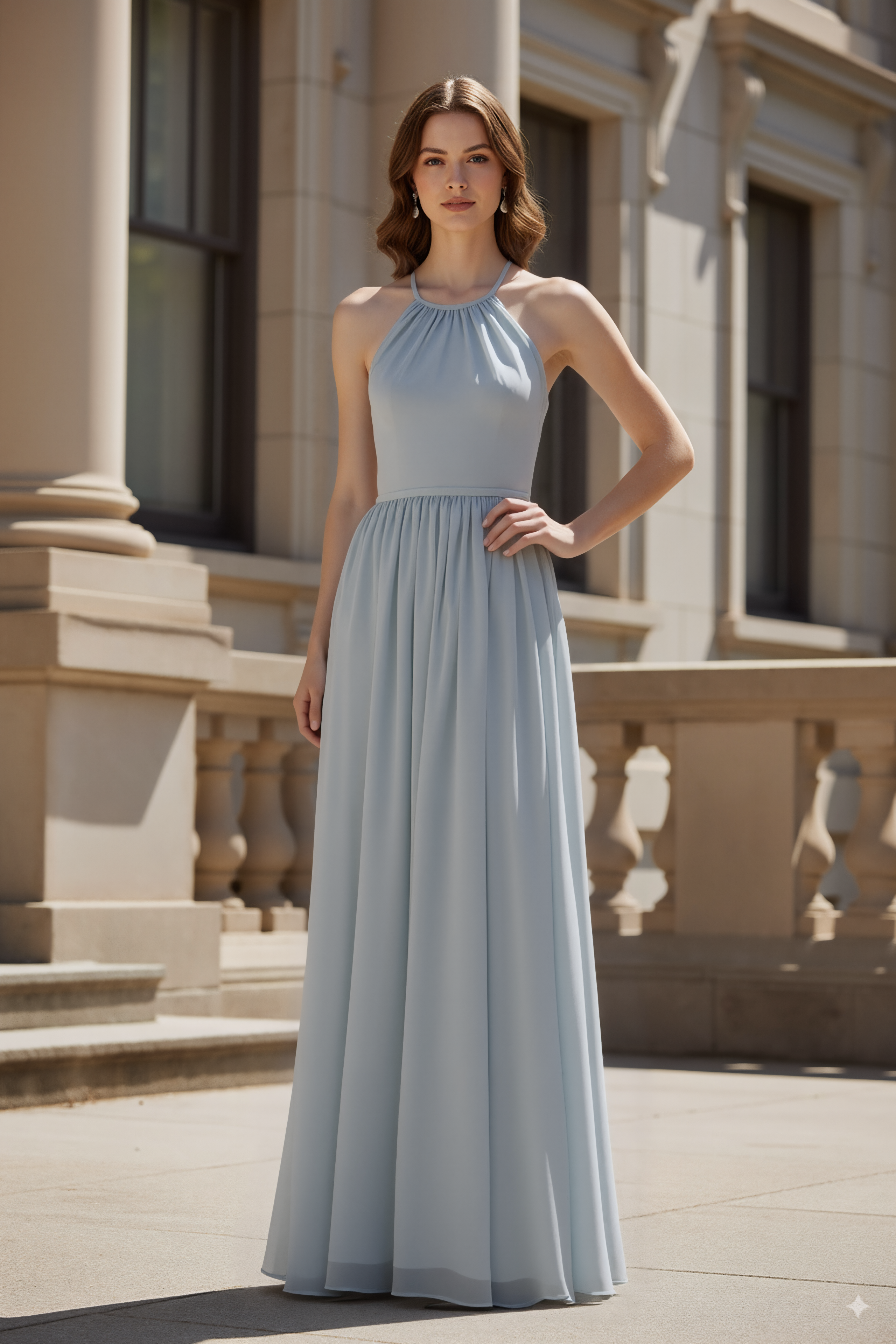 Chiffon A-Line Halter Prom Dress with Cross-Back Design-TFB8035