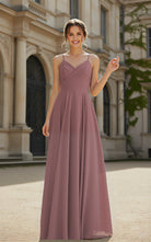 Spaghetti Strap Chiffon Bridesmaid Dress with Deep V-Back TFB 8062 | blissfulprom