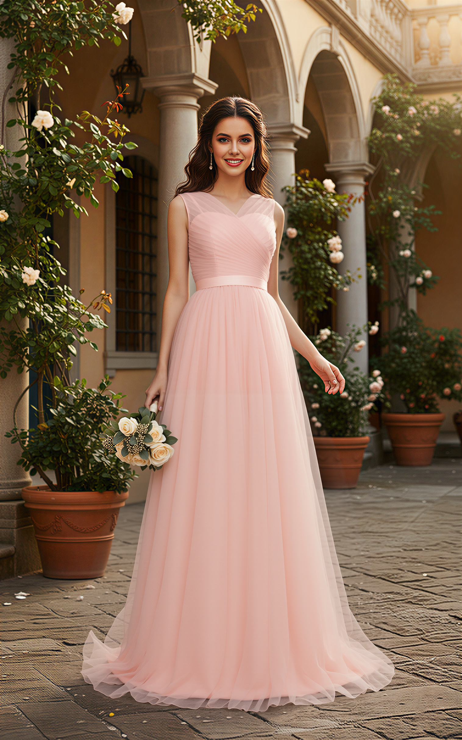 Elegant Bridesmaid Dress - Cap Sleeve Formal Gown TFB8069