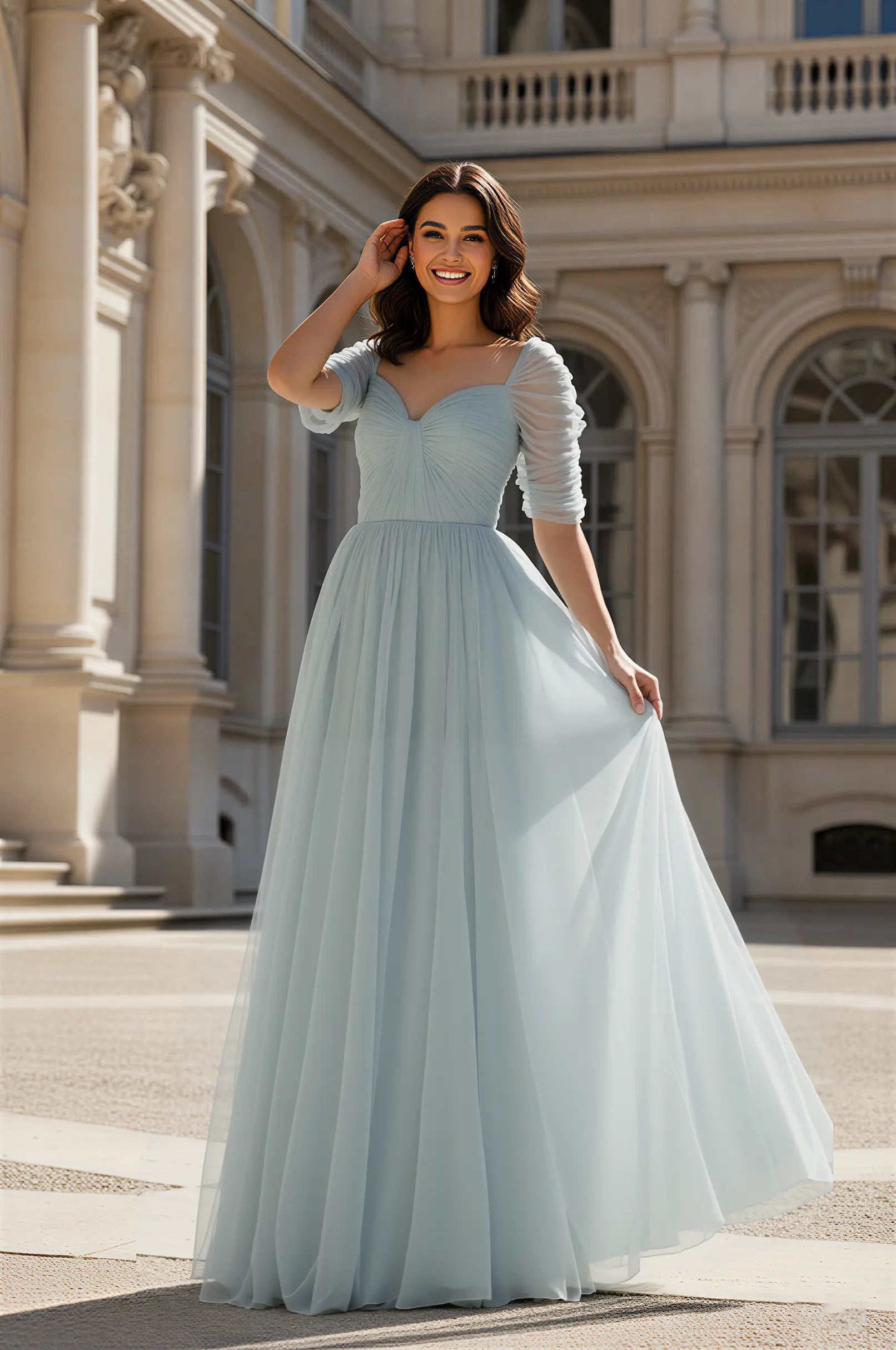 Puff Sleeve Tulle Bridesmaid Dress with Sweetheart Neckline TFB 8071 | blissfulprom