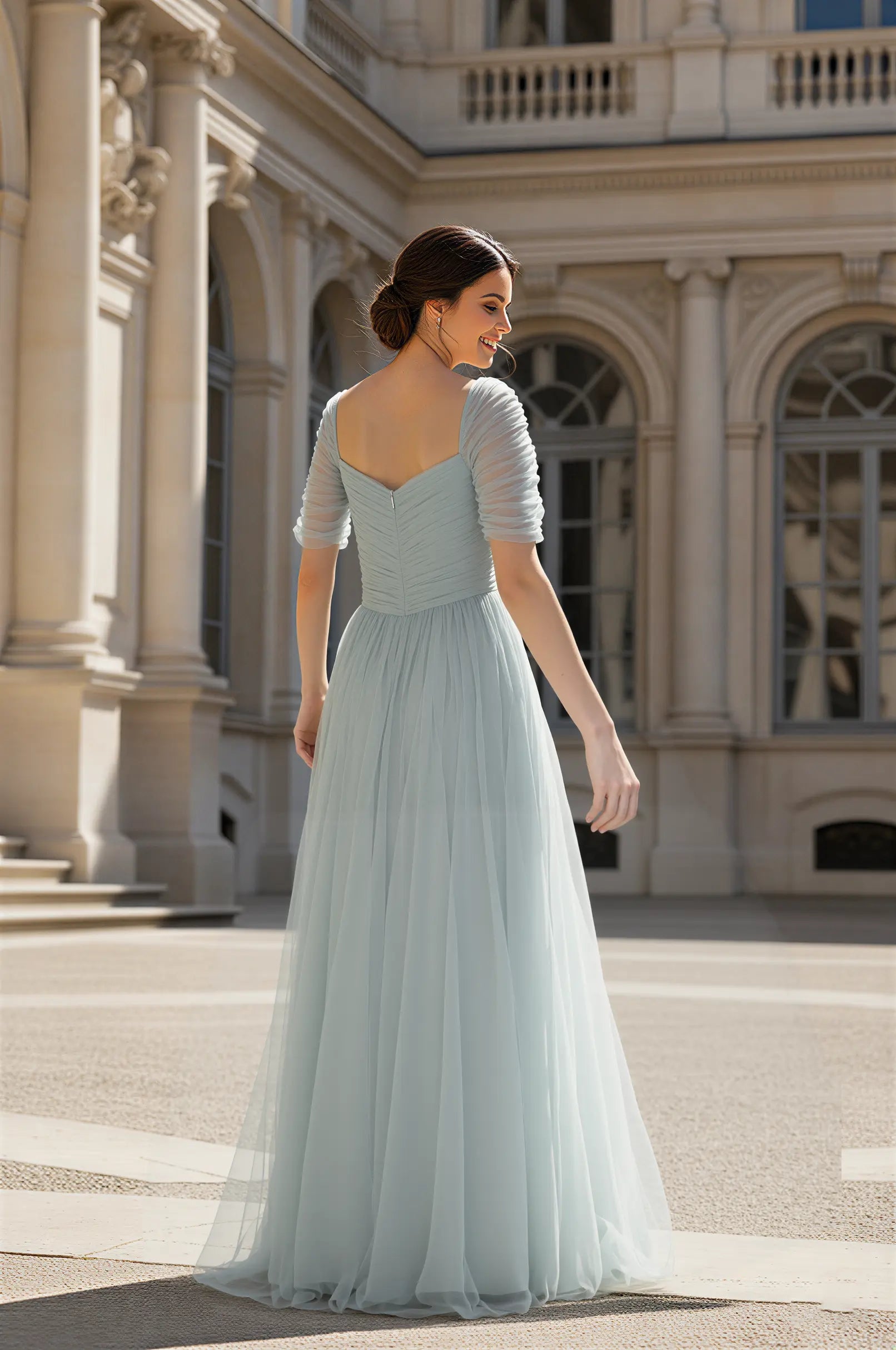 Puff Sleeve Tulle Bridesmaid Dress with Sweetheart Neckline TFB 8071 | blissfulprom