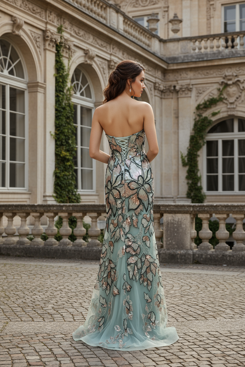 Romantic Floral Sequin Sweetheart Mermaid Prom Dress - TFB 5001 | blissfulprom