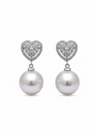 Romantic Silver-Tone Pave Heart Pearl Drop Earrings - RM005