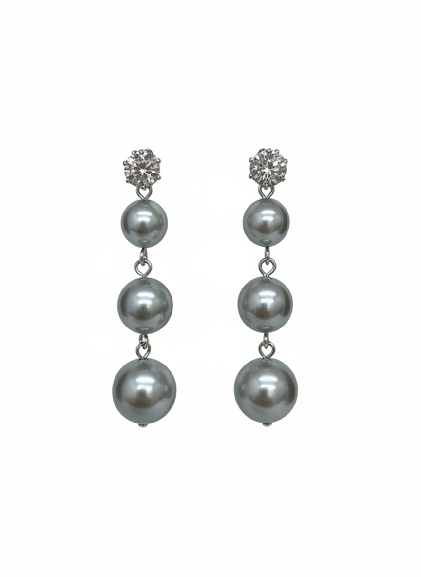 Gradient Ombre Black & Grey Pearl Linear Drop Earrings - RM008