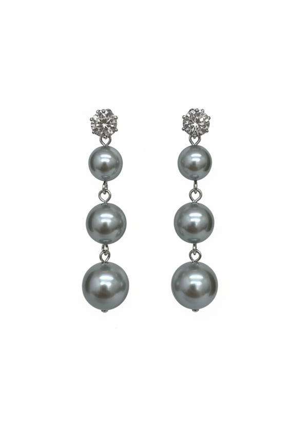 Gradient Ombre Black & Grey Pearl Linear Drop Earrings - RM 008