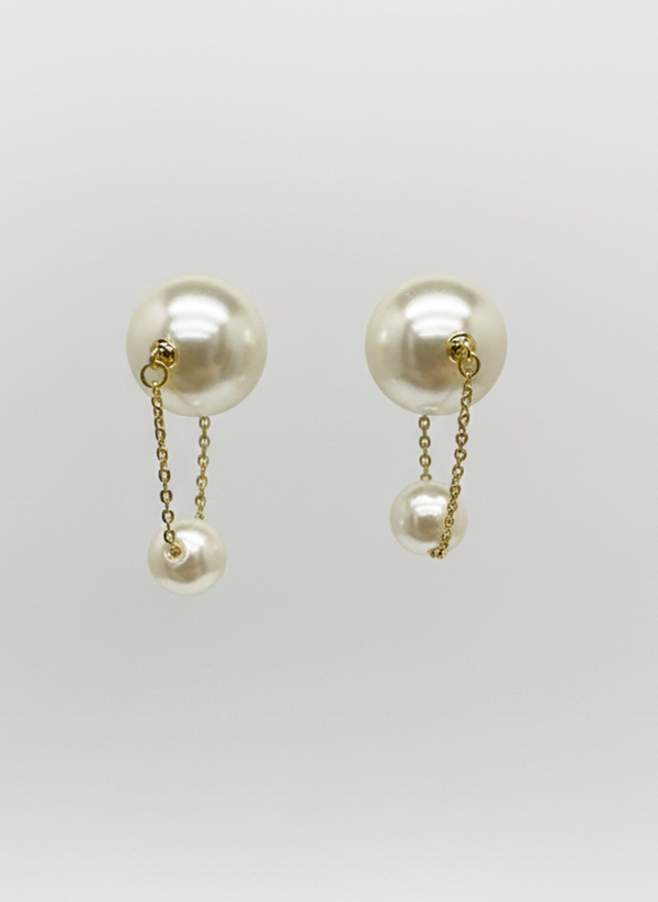 Delicate Gold-Tone Chain Drop Pearl Earrings - RM 007