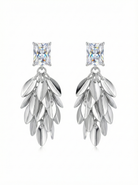 Silver-Tone Art Deco Leaf Drop Earrings Marquise Cluster - YD015