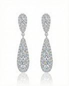 Glamorous Long Teardrop Pave Crystal Earrings Silver Tone - YD019