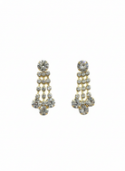 Gold-tone chandelier earrings with clear crystal clusters and dangling crystal tassels