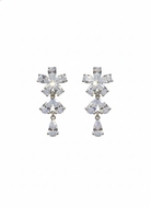 Floral Cluster Silver-Tone Drop Earrings with Marquise Crystals - YD009
