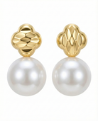 Gold-Tone Clover Flower Pearl Drop Earrings - RM002
