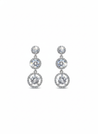 Classic Triple Round Stone Linear Drop Earrings Silver Tone - YD002
