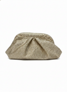 Champagne gold rhinestone dumpling clutch bag with ruched front