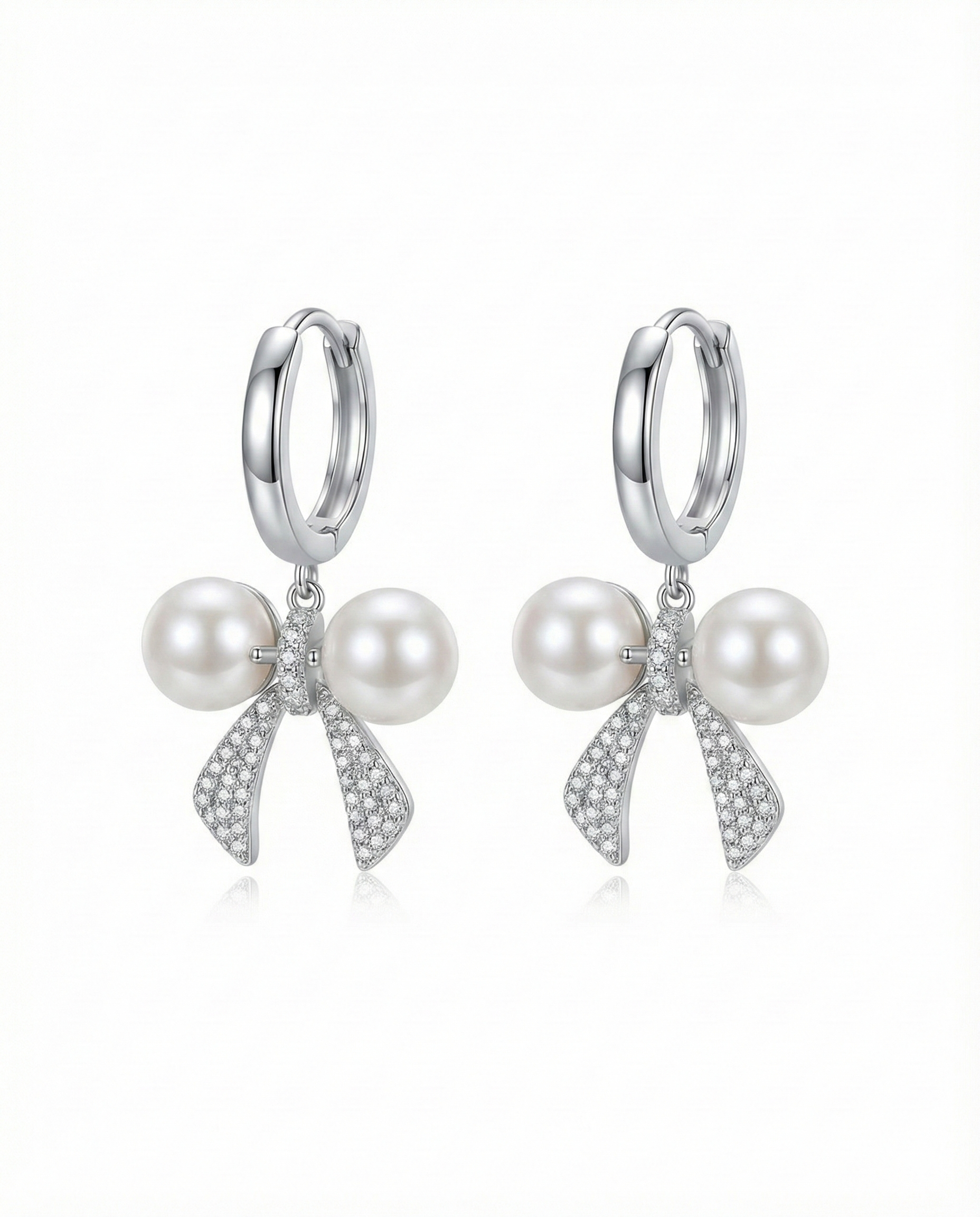 Silver-Tone Crystal Bow Knot Pearl Drop Earrings - RM009