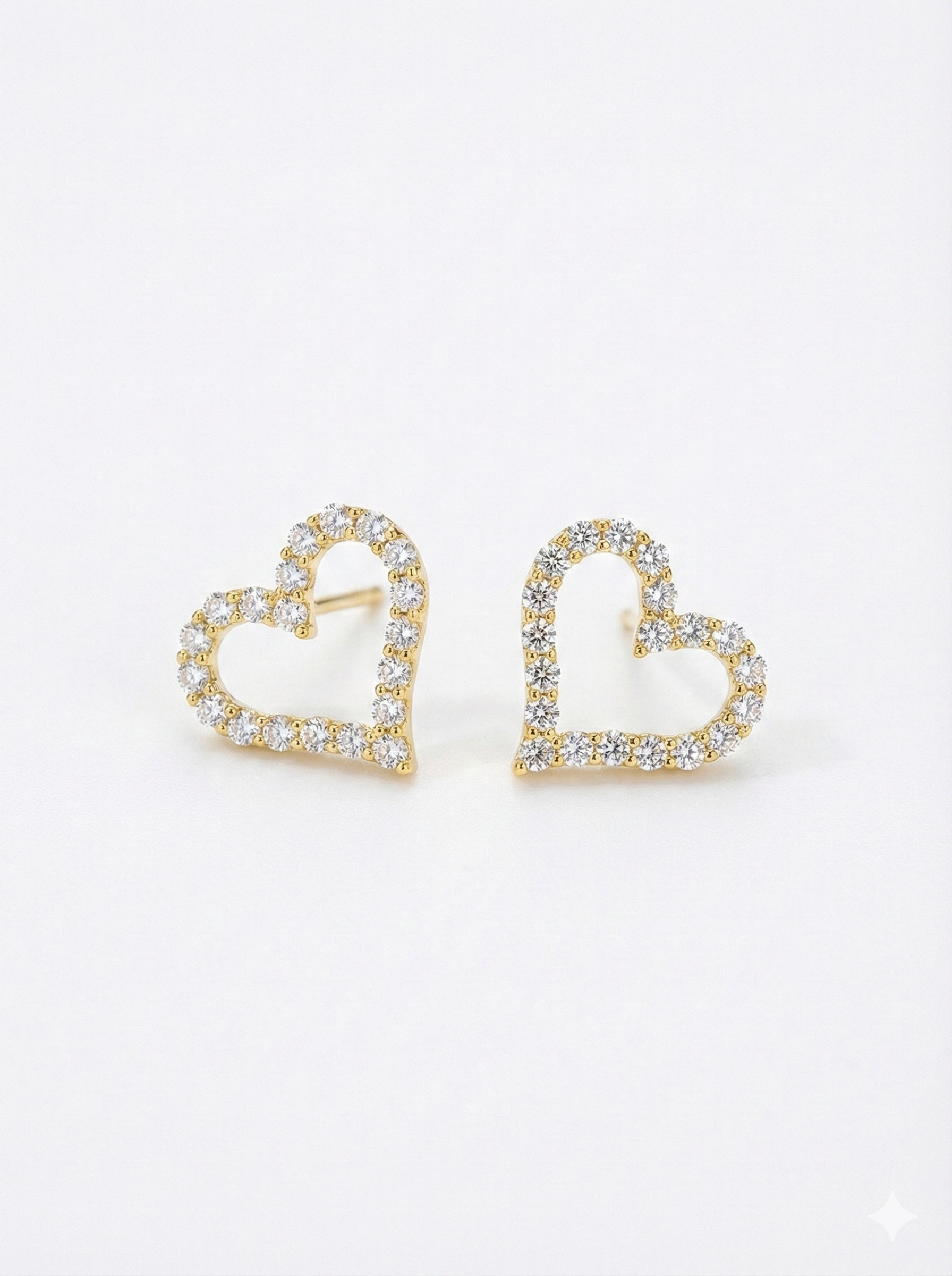 Romantic Gold-Tone Open Heart Stud Earrings Pave Set - YD010