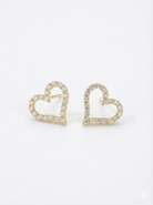 Romantic Gold-Tone Open Heart Stud Earrings Pave Set - YD010