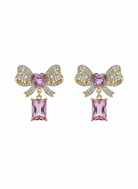 Crystal Bow Knot Earrings with Pink Stone Drop - RM025