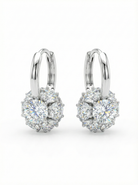 Silver-Tone Huggie Hoops with Crystal Flower Ball Drop - YD017
