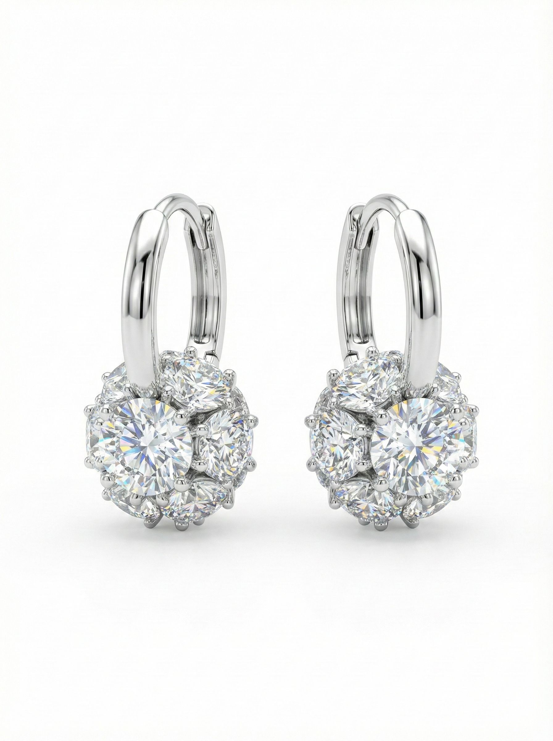 Silver-Tone Huggie Hoops with Crystal Flower Ball Drop - YD017