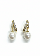 Gold-Tone Huggie Hoop Earrings with Pearl Drop - RM015