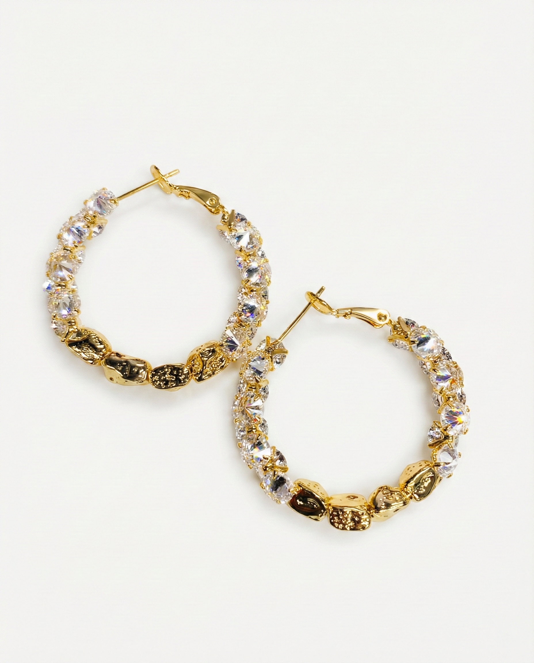 Large Textured Gold-Tone Hoop Earrings Hammered Finish - YD013