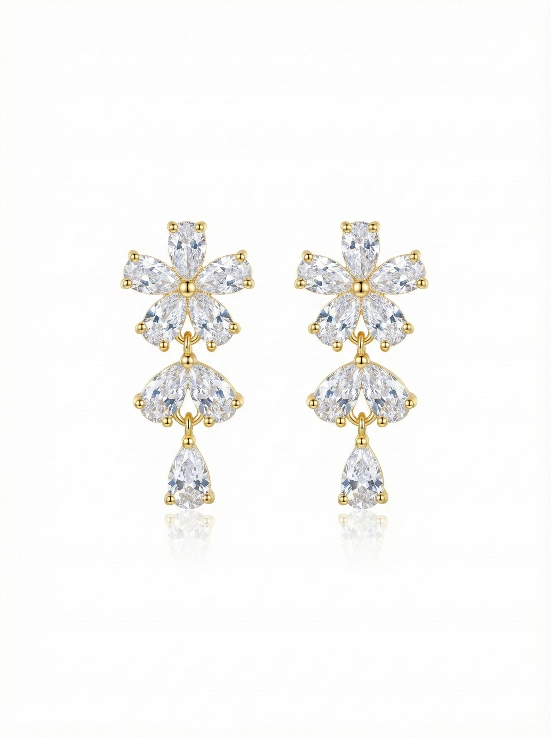 Gold-Tone Floral Marquise Crystal Drop Earrings - YD018