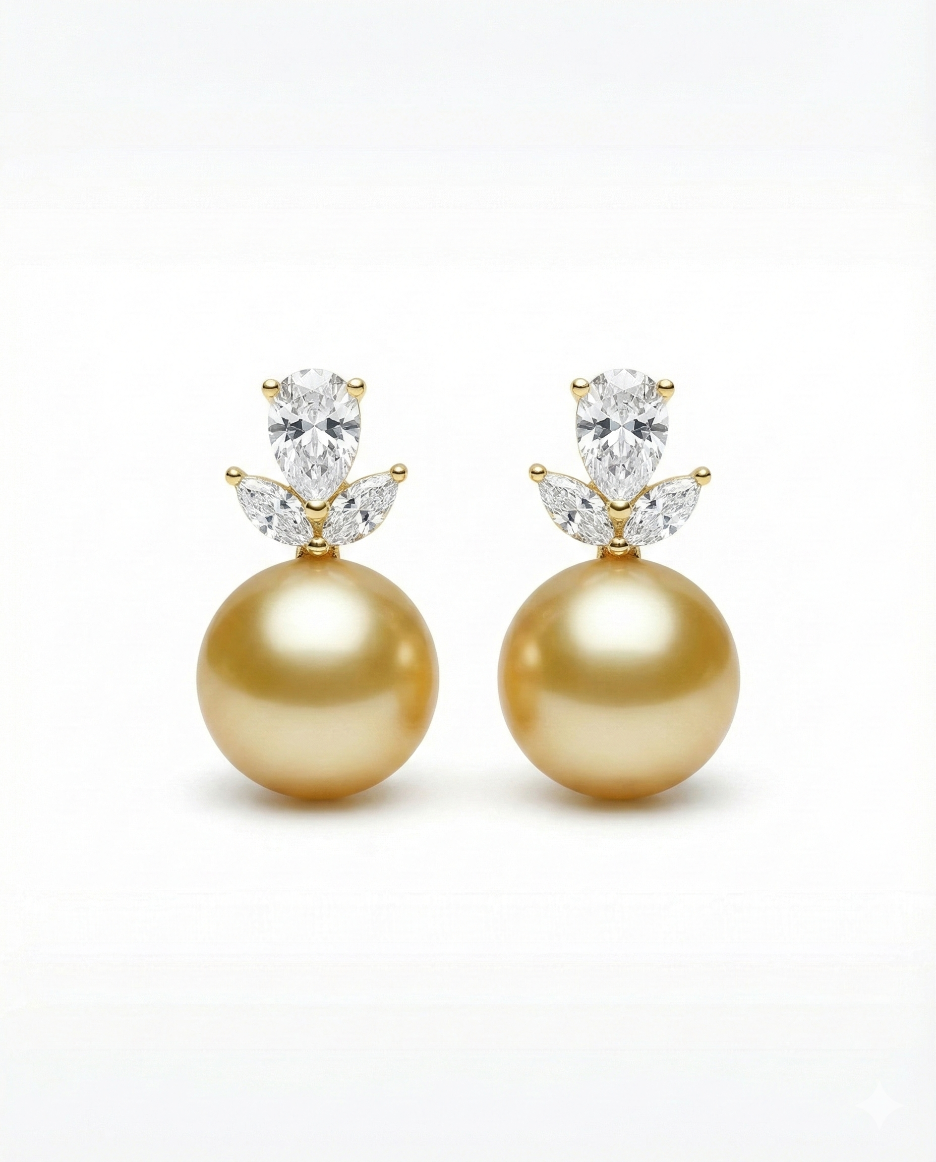 Golden Pearl Drop Earrings with Marquise Crystal Top - RM012