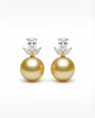 Golden Pearl Drop Earrings with Marquise Crystal Top - RM012
