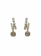 Unique Gold-Tone Geometric Drop Earrings with Pave Crystals - YD004
