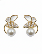 Gold-Tone Butterfly & Pearl Asymmetric Design Earrings - RM006