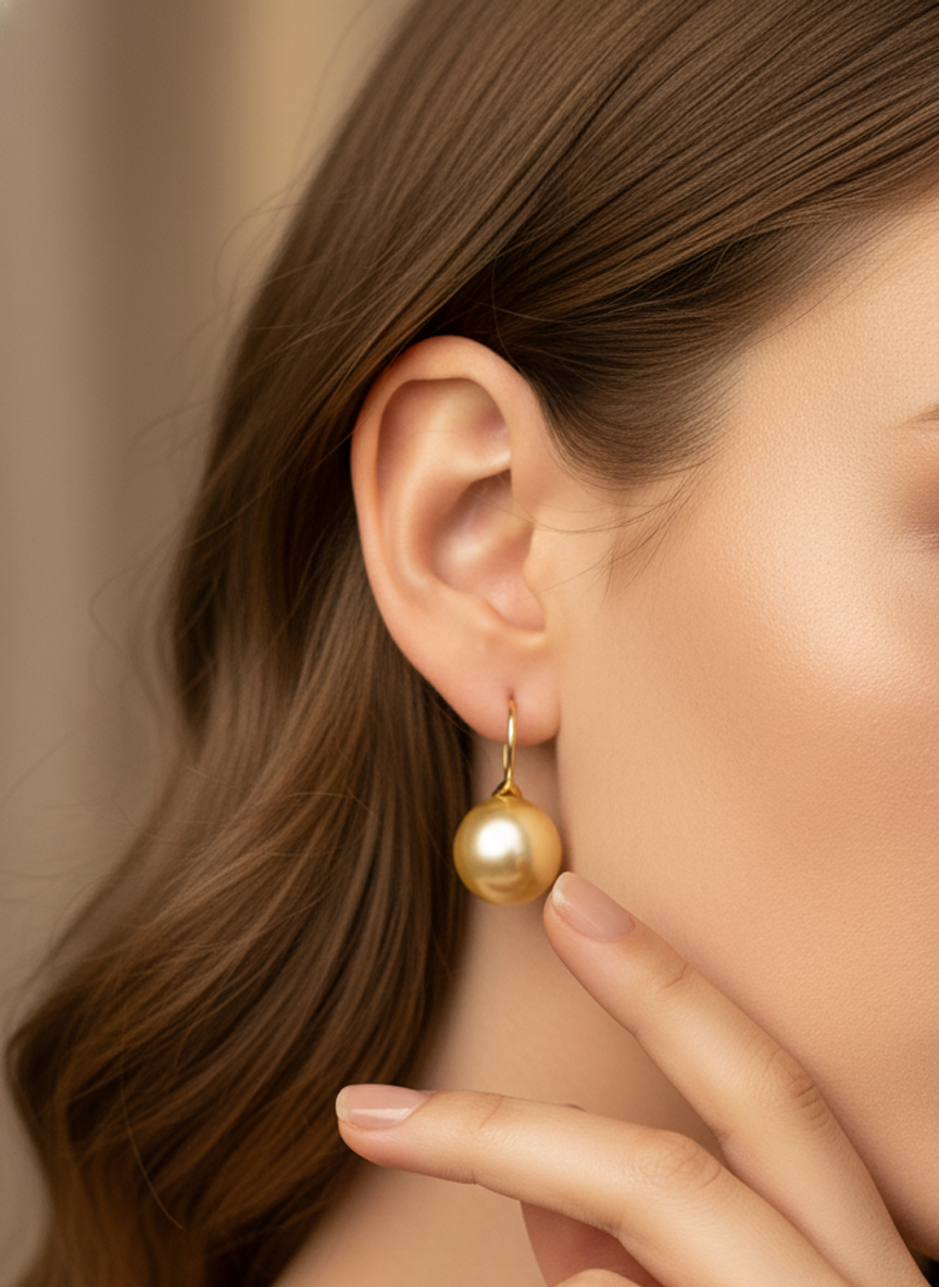 Simple Golden Pearl French Hook Drop Earrings - RM017 Gold