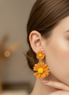 Vibrant Orange Daisy Flower Stud Earrings - RM018