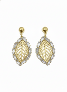 Gold-Tone Hollow Leaf Pearl Drop Earrings - RM019