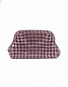 Pink crystal mesh pouch clutch bag with sparkly rhinestones, rounded top