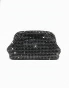 Black crystal mesh pouch clutch bag with sparkly rhinestones, rounded top
