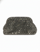 Silver-tone crystal mesh pouch clutch bag with sparkly rhinestones, rounded top