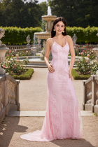 Mermaid Tulle Prom Dress with Lace Embroidery, Spaghetti Straps & Train – TFB 6018