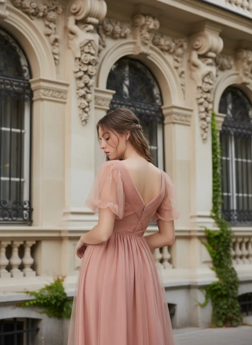 Pleated Tulle Bridesmaid Dress with Flowing Skirt TFB 8058 | blissfulprom