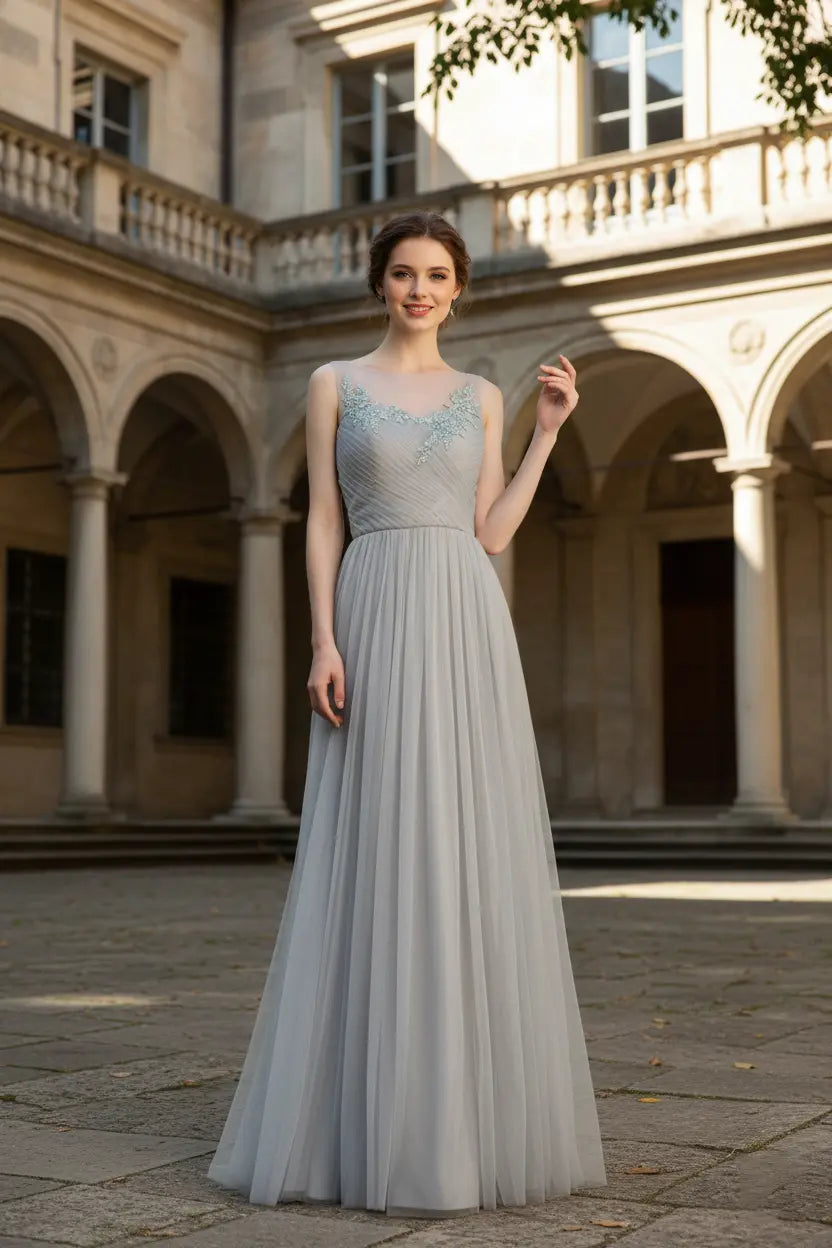 Illusion Lace Tulle Bridesmaid Dress with Open Back TFB 8059 | blissfulprom