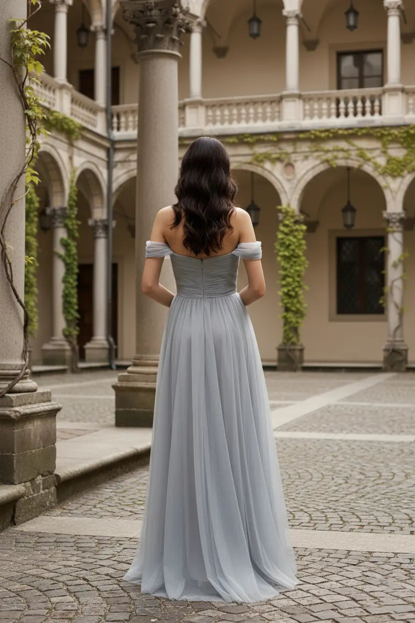 Off-Shoulder Tulle Bridesmaid Dress with Sweetheart Bodice TFB 8060 | blissfulprom