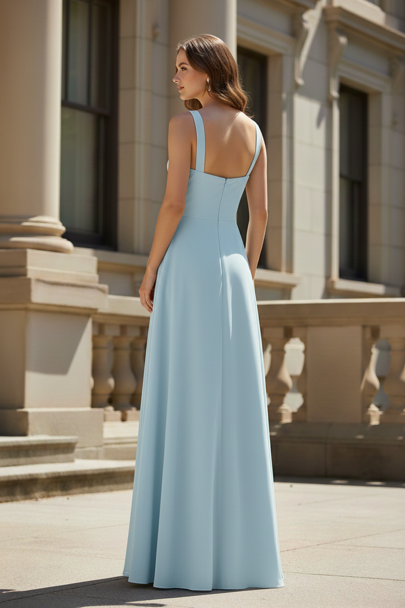 Square Neck Chiffon Prom Dress with Delicate Straps & Side Slit – TFB6017