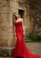 Floral Embroidered Tulle Mermaid Prom Dress with Godet Skirt and Crisscross Back - TFB 8047 | blissfulprom