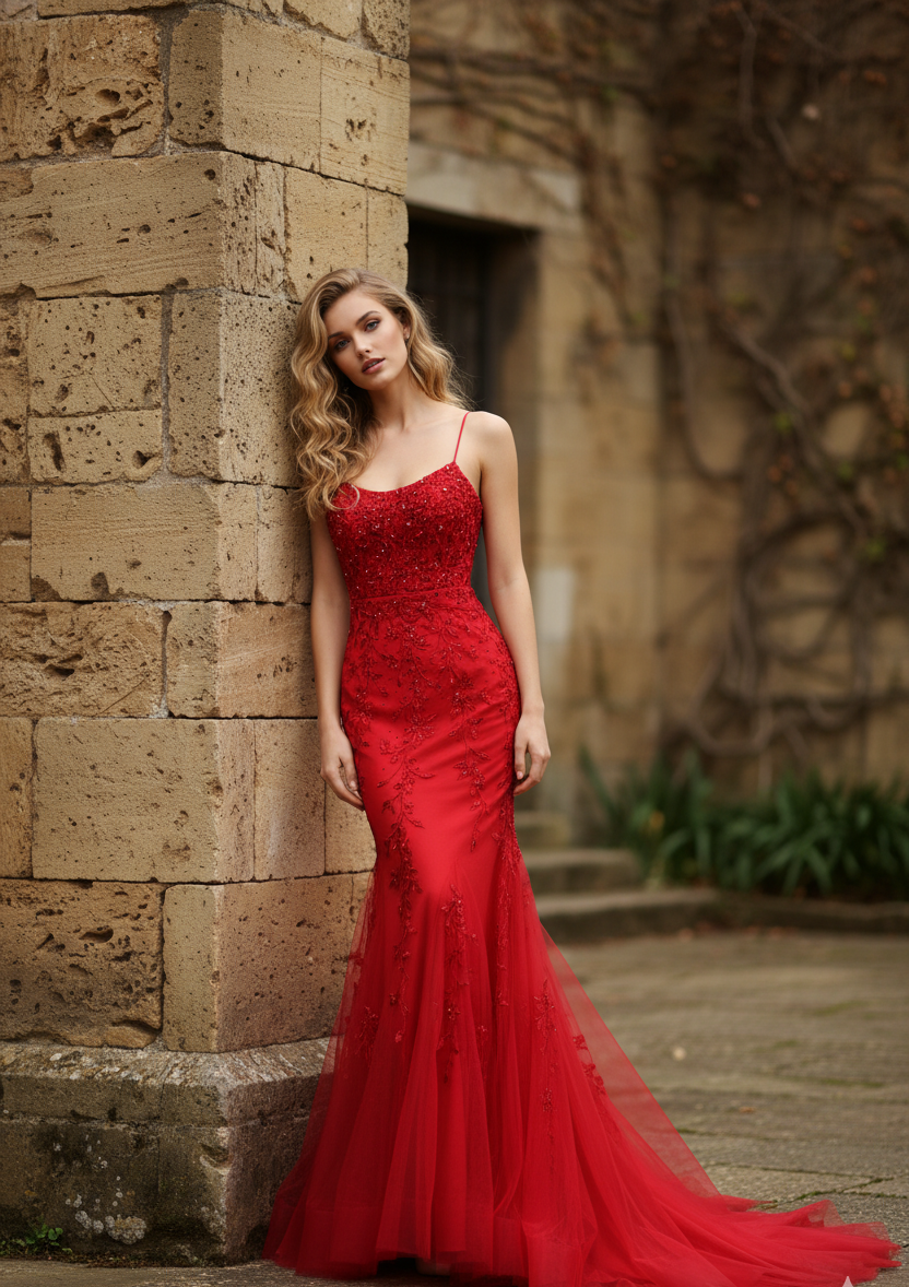 Floral Embroidered Tulle Mermaid Prom Dress with Godet Skirt and Crisscross Back - TFB 8047 | blissfulprom