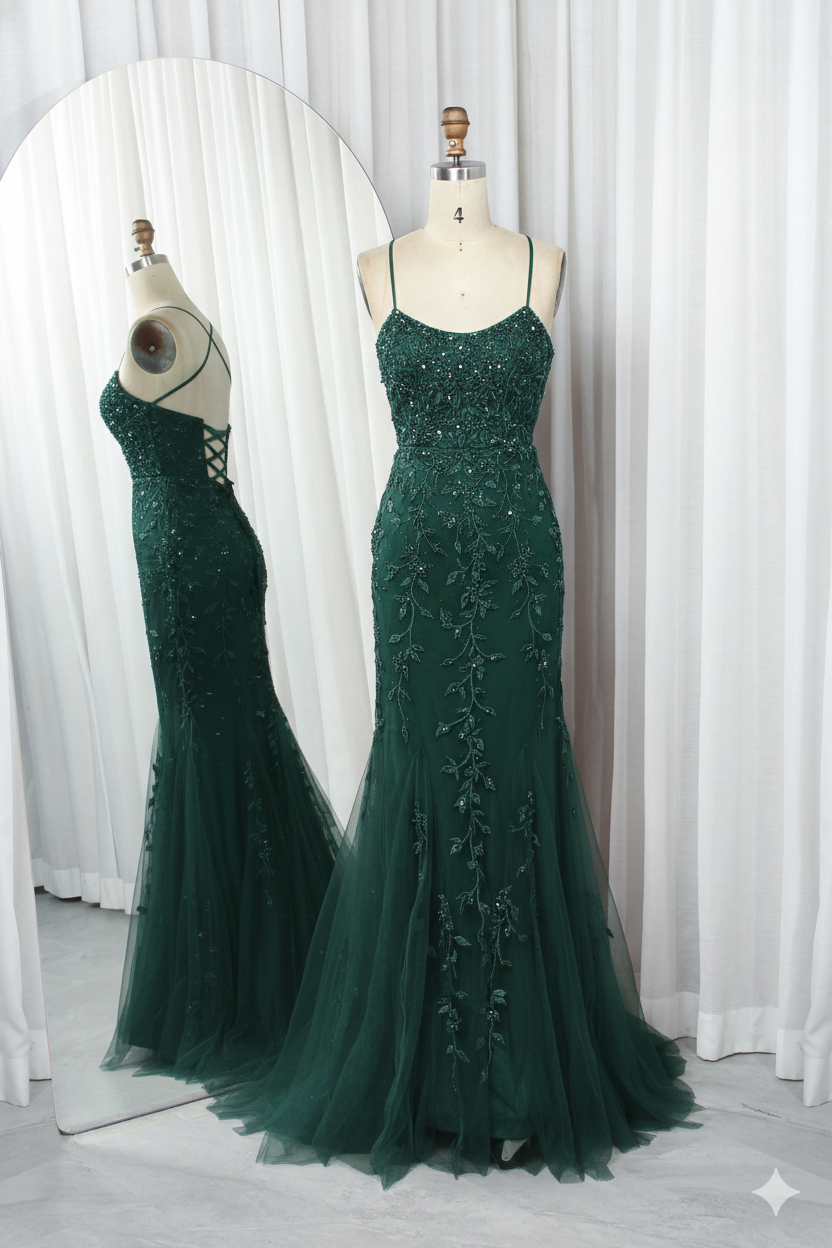 Floral Embroidered Tulle Mermaid Prom Dress with Godet Skirt and Crisscross Back - TFB 8047 | blissfulprom