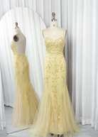 Floral Embroidered Tulle Mermaid Prom Dress with Godet Skirt and Crisscross Back - TFB 8047 | blissfulprom
