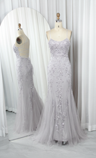 Floral Embroidered Tulle Mermaid Prom Dress with Godet Skirt and Crisscross Back - TFB 8047 | blissfulprom
